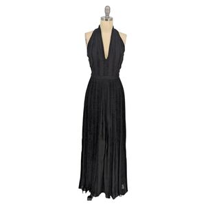 01459 Club Monaco Striped Velvet Maxi Dress Black size 0 bohemian evening goth